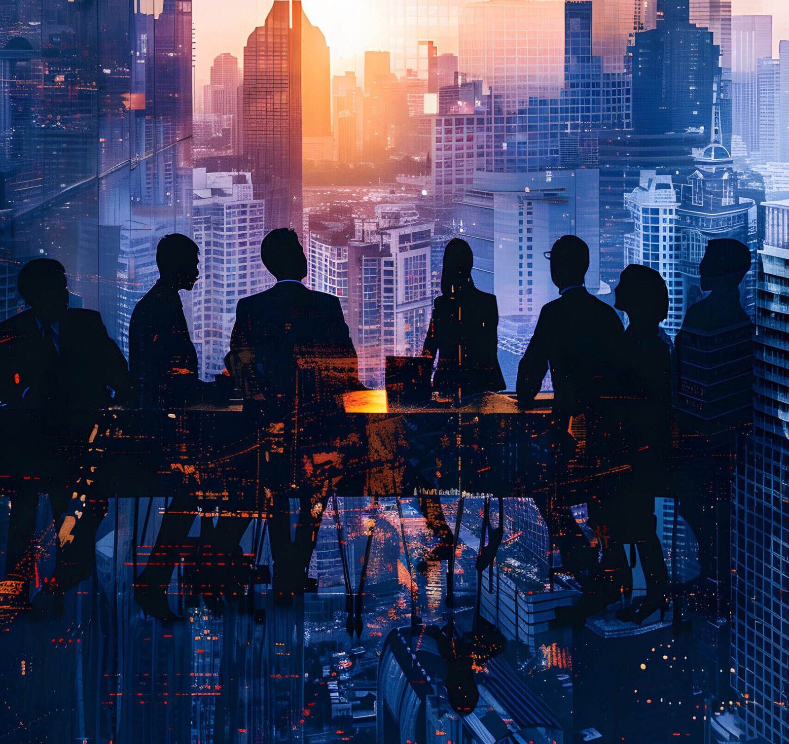 double exposure of silhouettes of business people